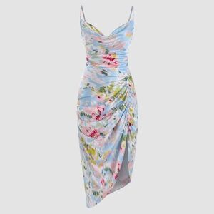 Shop Cider Illusion Floral Ruched Cowl Neck Midi Dress
